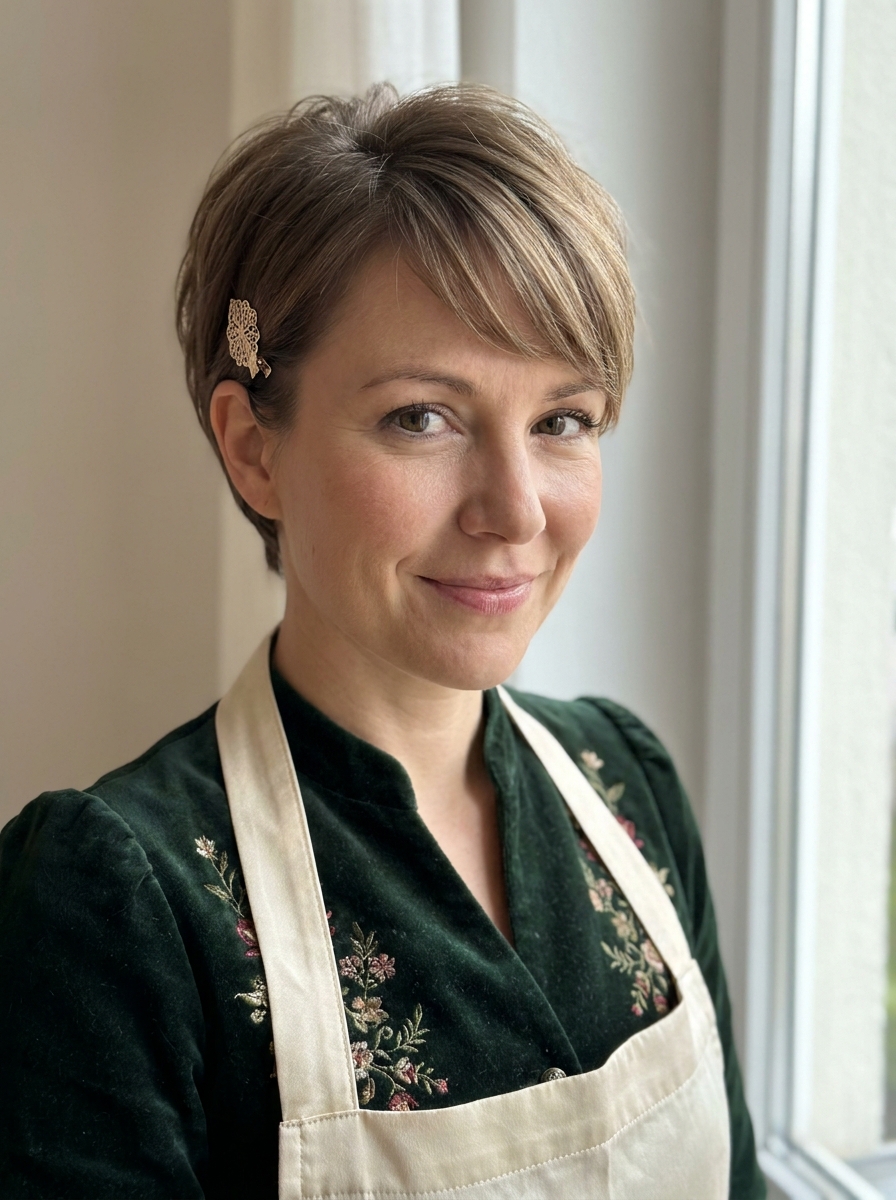 Pixie mit dekorativem Clip als Dirndlfrisuren Inspiration 2026